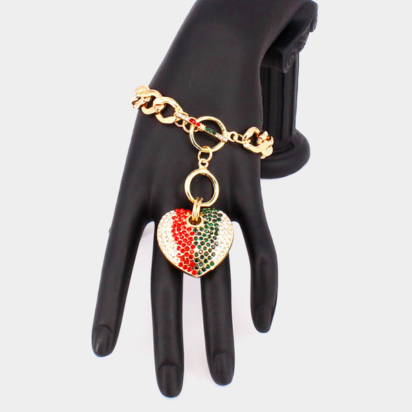 Color Block Heart Charm Toggle Bracelet