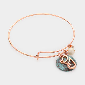 Madeline Love ~G~, Patina Verdigris -G- Initial Monogram Pearl Charm Bracelet - Bracelets