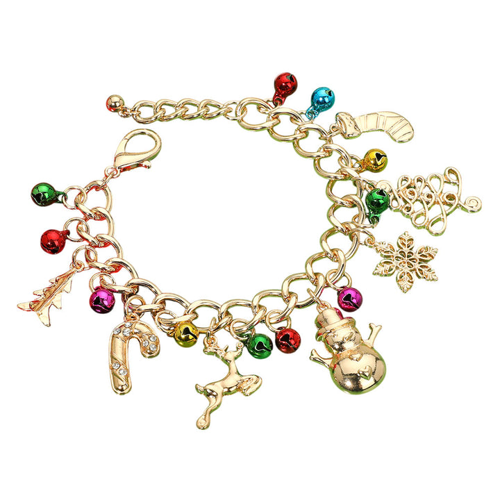 Gold Multi Christmas Bell Tree Candy Cane Rudolph Snowflake Charm Bracelet