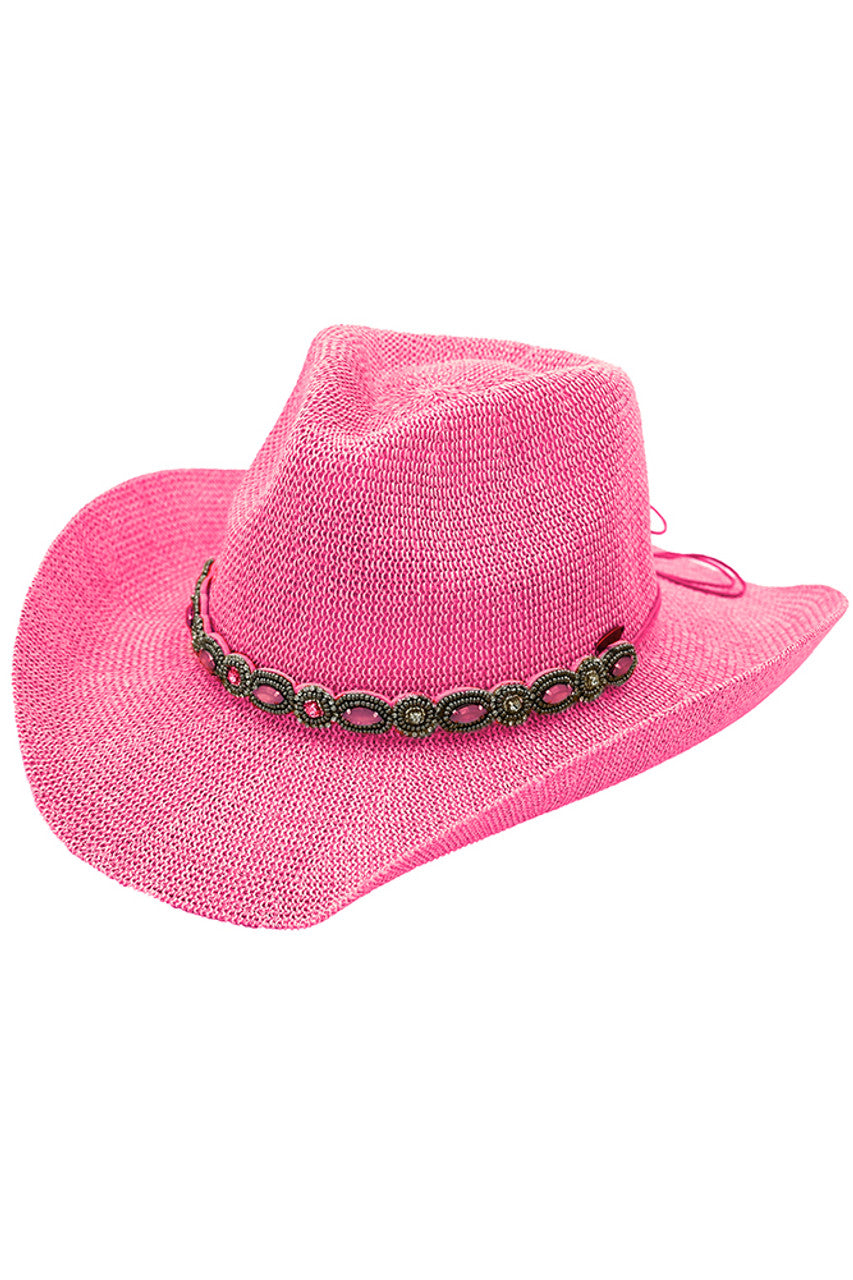 C.C Rhinestone Jewel Charm Trim Cowboy Hat - Pink Disco Cowboy Hat with Rhinestones – Acme Farm Store main image 4