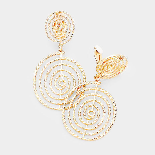 Madeline Love Gold Double Metal Swirl Dangle Clip On Earrings