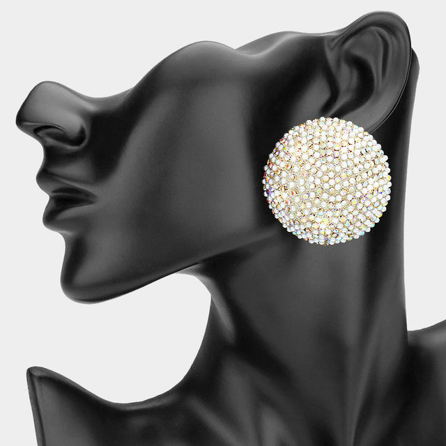 Madeline Love AB, Rhodium Bold Bling Studded Round Clip On Earrings