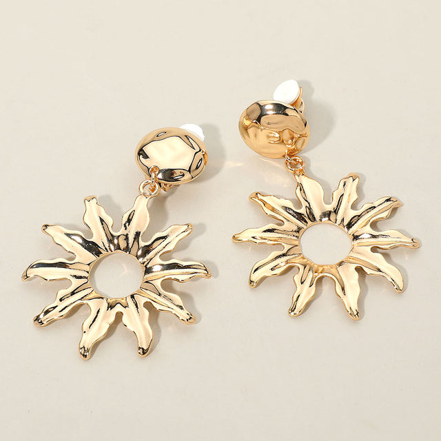 Madeline Love Gold Bold Metal Sunburst Drop Dangle Statement Clip On Earrings