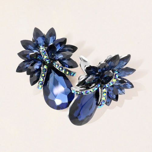 Teardrop Stone Accented Clip on Evening Earrings - Montana Blue