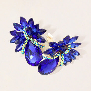 Madeline Love Sapphire Teardrop Stone Accented Clip on Evening Earrings