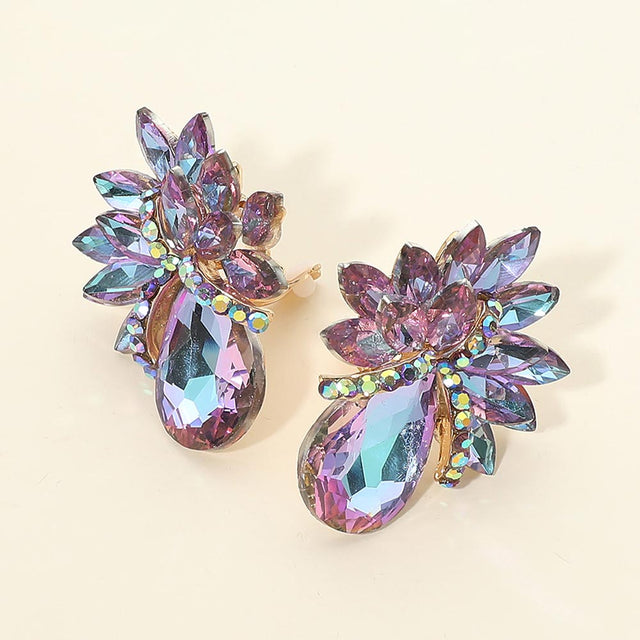Madeline Love Vitrail Light Teardrop Stone Accented Clip on Evening Earrings