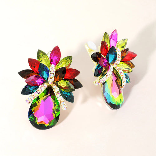 Teardrop Stone Accented Clip on Evening Earrings - Vitrail Medium