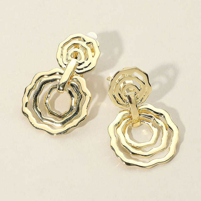 Gold Multi Metal Circle Doorknocker Clip On Earrings