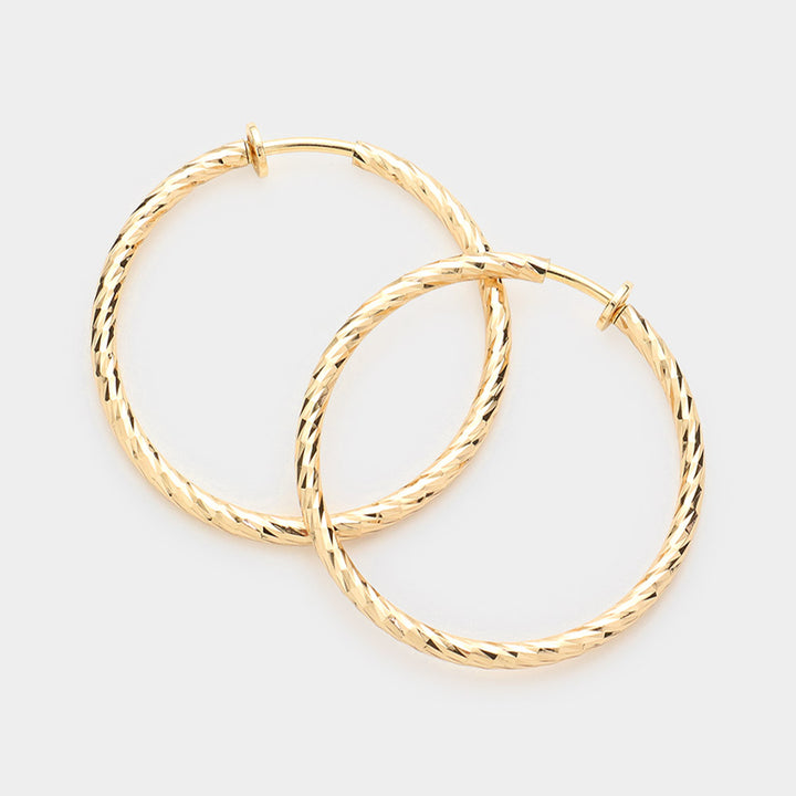 Gold 1.75" Hypoallergenic metal hoop clip on earrings
