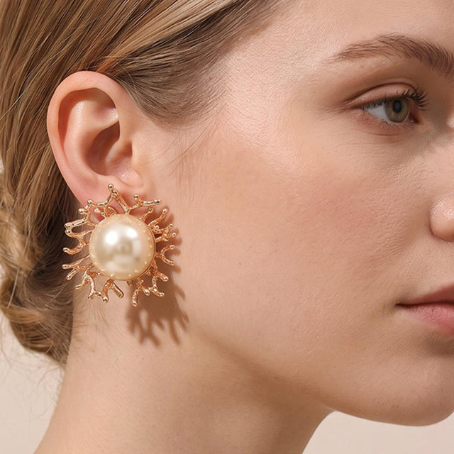 Madeline Love Cream, Gold Pearl Coral Clip On Earrings