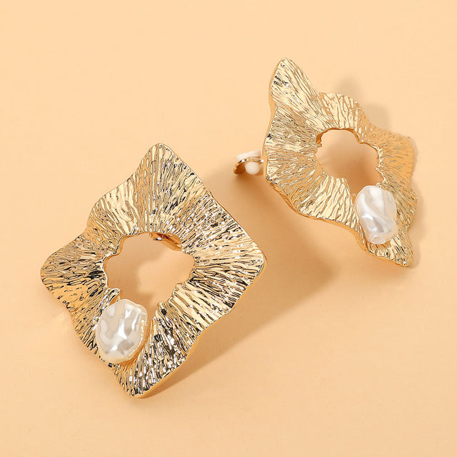 Madeline Love Gold Bold Organic Pearl Accent Sculptural Open Center Clip On Earrings
