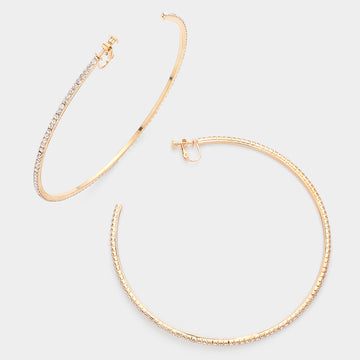 Madeline Love Gold 4 inch Rhinestone Hoop Clip on Earrings