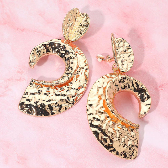 Madeline Love Gold Bold Hammered Abstract Metal Drop Statement Clip On Earrings