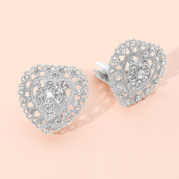 Madeline Love Clear, Rhodium Rhinestone Embellished Heart Clip On Earrings