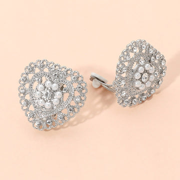Madeline Love Rhodium, White Rhinestone Pearl Embellished Heart Clip On Earrings