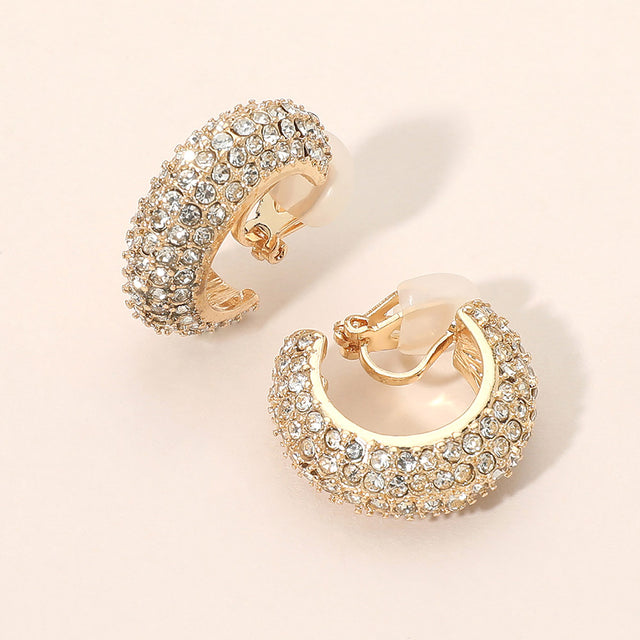 Madeline Love Gold Rhinestone Pave Chunky Hoop Clip On Earrings