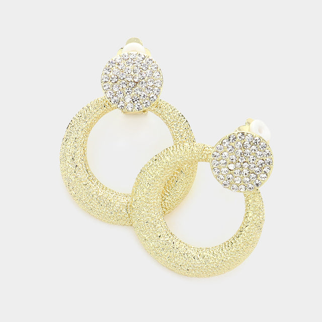 Madeline Love Gold Rhinestone Pave Circle Metal Clip On Earrings