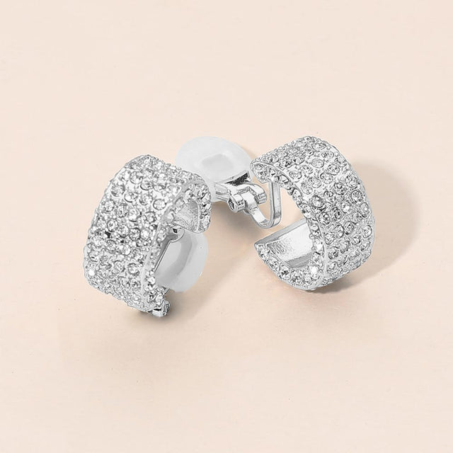 Madeline Love Rhodium Rhinestone Pave Wide Hoop Clip On Earrings