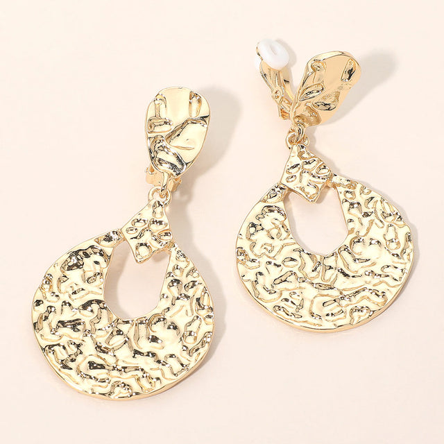 Madeline Love Gold Bold Textured Metal Teardrop Drop Clip On Earrings