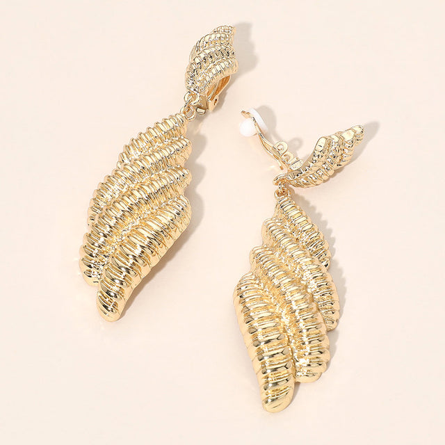 Madeline Love Gold Bold Textured Metal Shell Drop Clip On Earrings