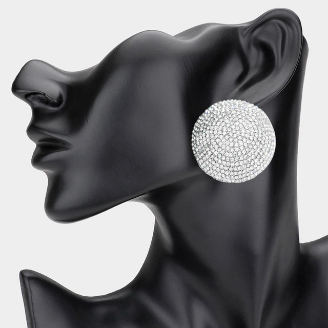 Madeline Love Rhodium Rhinestone Pave Round Clip on Evening Earrings