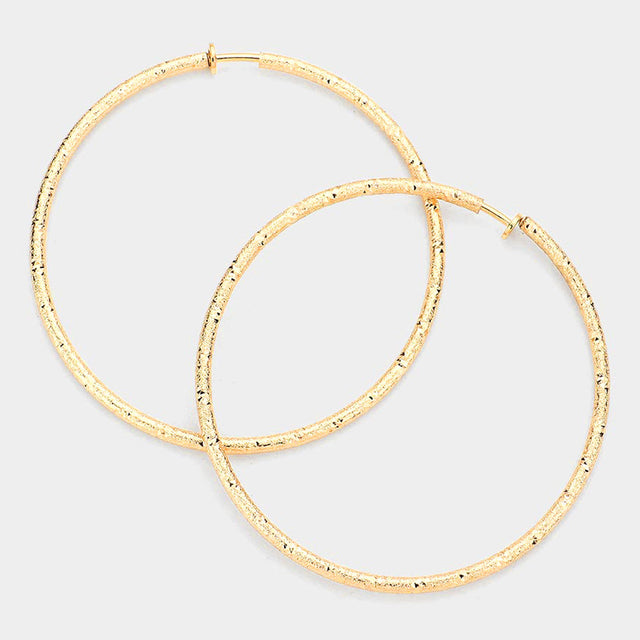Madeline Love Gold 3.2 Inch Textured Metal Hoop Clip On Earrings