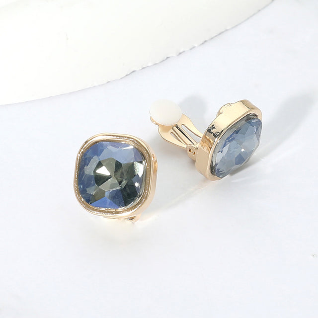 Madeline Love Gold, Gray Square Cut Gem Evening Stud Clip On Earrings