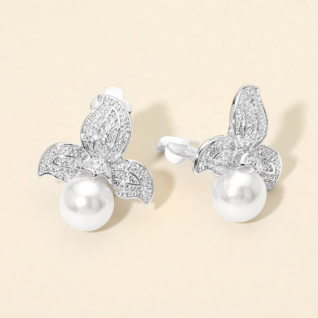 Madeline Love Rhodium Textured Metal Floral Pearl Drop Clip On Earrings