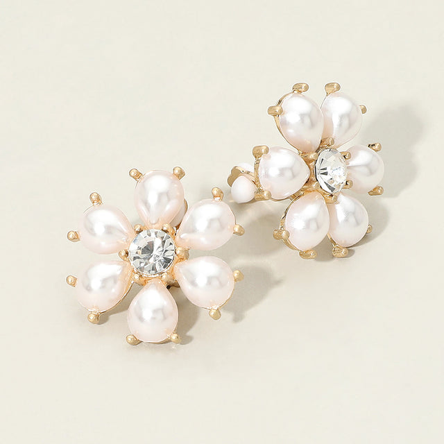 Madeline Love Cream, Worn Gold Pearl Floral Clip On Earrings