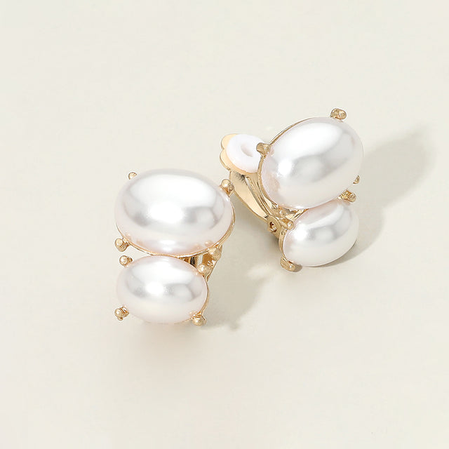 Madeline Love Cream, Worn Gold Double Pearl Oval Clip On Earrings