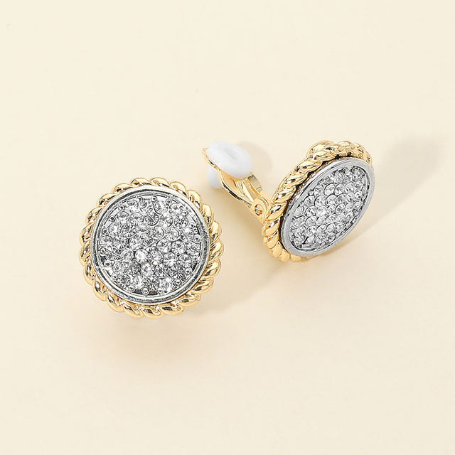Madeline Love Gold, Two Tone Rhinestone Pave Round Clip On Earrings