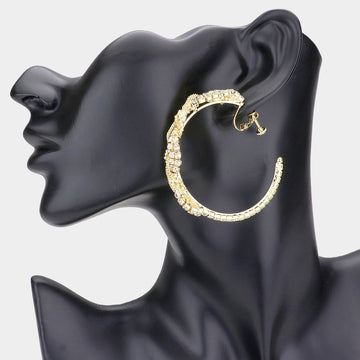 Madeline Love Gold Twisted Crystal Rhinestone Hoop Clip Earrings