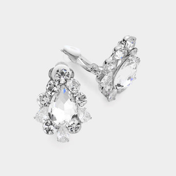 Madeline Love Silver Teardrop Centered Bubble Stone Trimmed Clip on Earrings