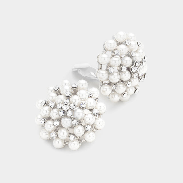 Madeline Love Rhodium, White Floral Pearl Clip on Earrings