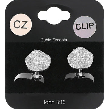 Madeline Love Clear, Rhodium CZ Stone Paved Wavy Disc Evening Clip On Earrings