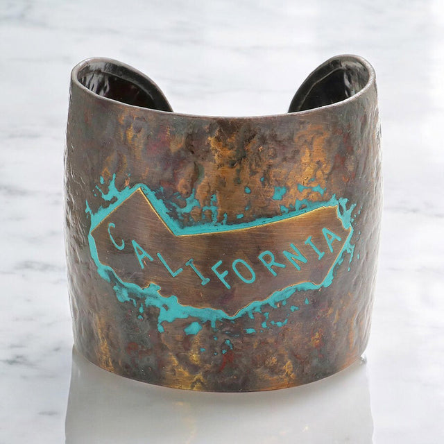 Madeline Love Copper Burnished California State map Hammered Wide Metal Cuff Bracelet - Bracelets