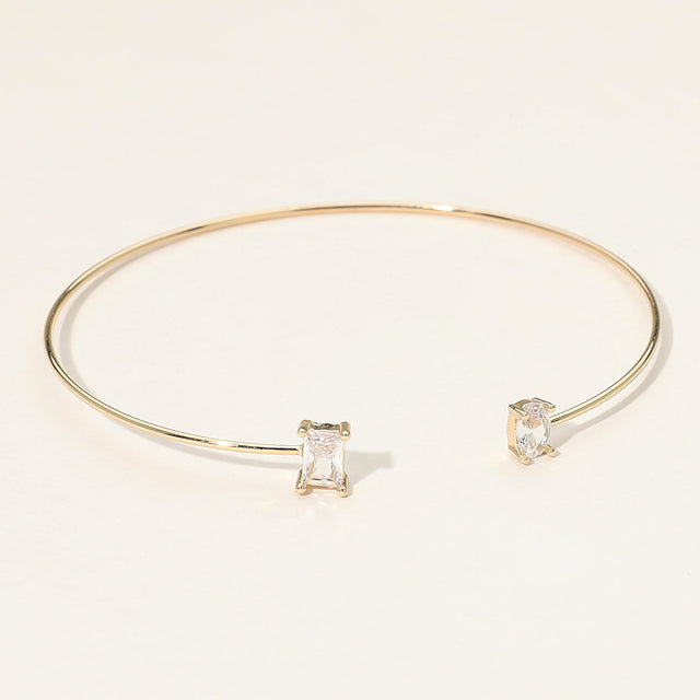 Madeline Love Gold SECRET BOX_Minimal Rectangular Oval Stone Cluster Tip Cuff Bracelet - Jewelry