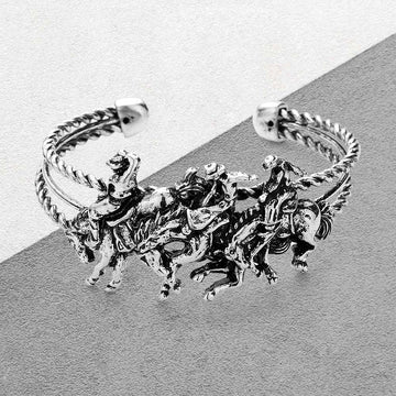 Madeline Love Silver Burnished Metal Derby Riding Running Horse Cuff Bracelet - Bracelets