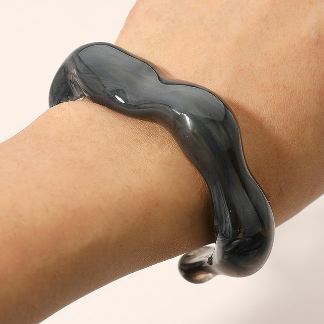 Madeline Love Gray Chunky Sculptural Marbled Resin Cuff Bracelet - Bracelets