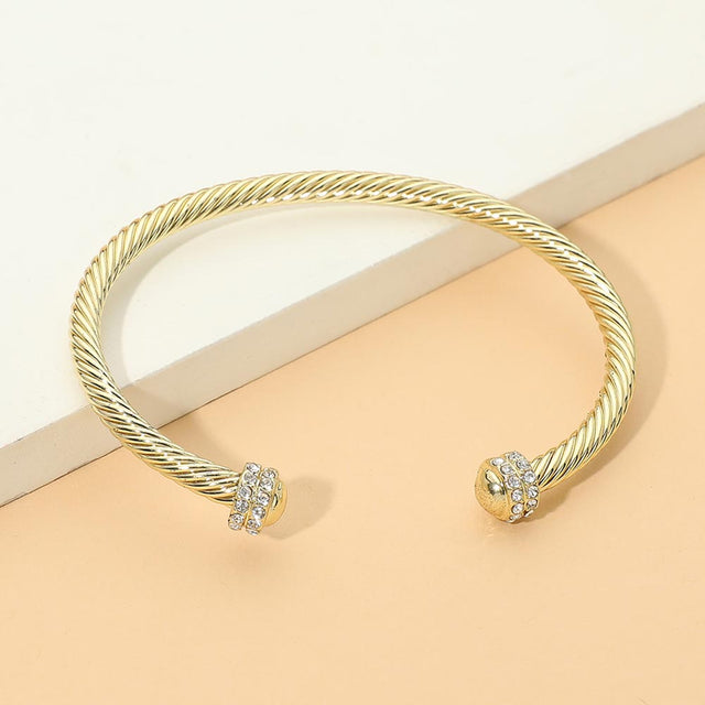 Madeline Love Gold Rhinestone Pave Tip Twisted Cable Cuff Bracelet
