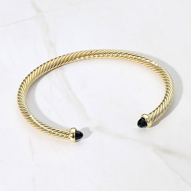 Madeline Love Black, Gold Stone Tip Twisted Cable Cuff Bracelet - Jewelry
