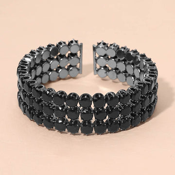 Madeline Love Black Triple Row Round Stone Cuff Bracelet - Bracelets
