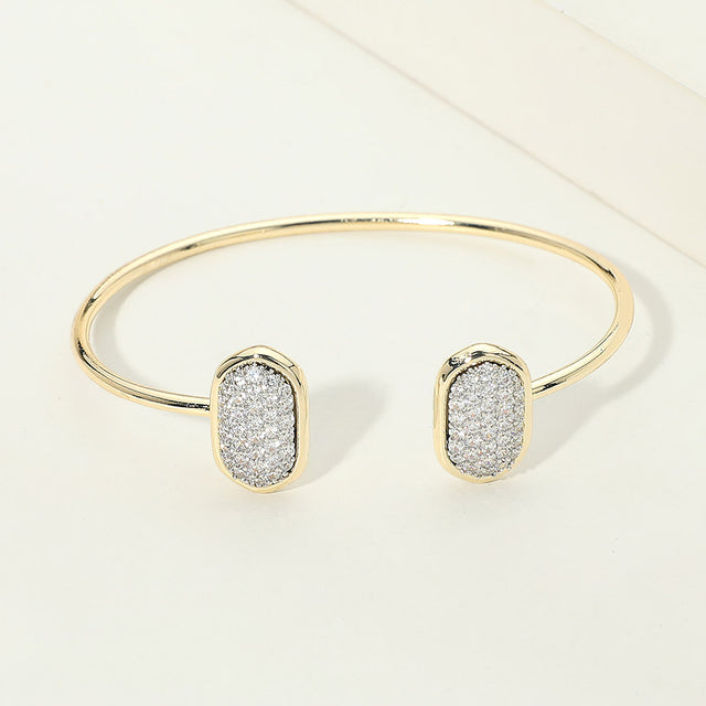 Madeline Love Gold, Two Tone 14K Gold Plated CZ Pave Oval Tip Cuff Bracelet
