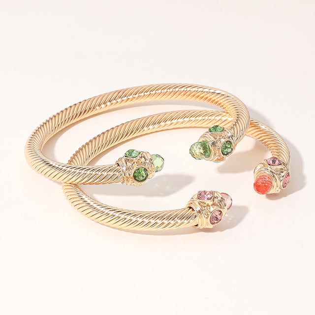 Madeline Love Gold, Green, Pink, Pink&Green 2PCS - Stone Tip Twisted Cuff Bracelet - Jewelry