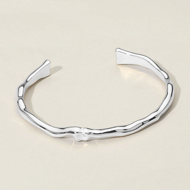 Madeline Love Rhodium Sculptural Metal Organic Form Cuff Bracelet - Bracelets
