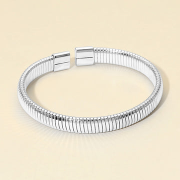 Madeline Love Rhodium Ribbed Metal Cuff Bracelet - Bracelets
