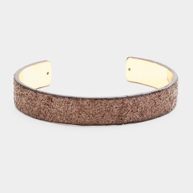 Madeline Love Brown, Gold Glitter Leather Textured Cuff Bracelet - Jewelry