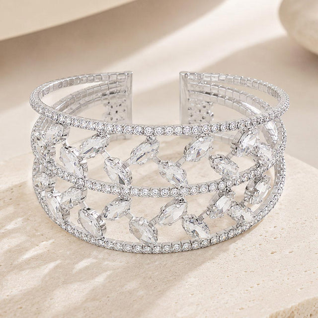 Madeline Love Clear, Silver Marquise Stone Accented Cuff Evening Bracelet