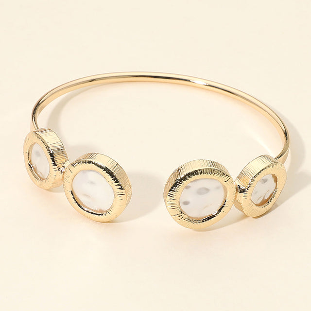 Madeline Love Cream, Gold Double Irregular Pearl Disc Tip Cuff Bracelet