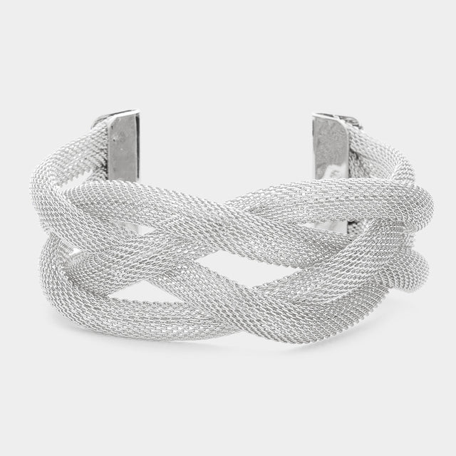 Madeline Love Rhodium Braided Mesh Chain Cuff Bracelet - Bracelets